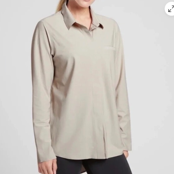 Athleta Urbanite UPF 50 Brown Long Sleeve Button Down - Picture 8 of 13